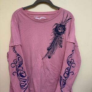 Elegant Pink Long Sleeve Top with Graphic Design